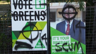 Ben Pennings' campaign posters have been vandalised in Ashgrove.