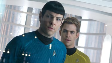 Zachary Quinto and Chris Pine as Spock and Kirk in the recent film adaptation of <i>Star Trek Into Darkness.</i>
