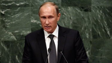 Russian President Vladimir Putin addresses the United Nations General Assembly on Monday, when he called for an international coalition to join Syrian President Bashar al-Assad in the fight against Islamic State.