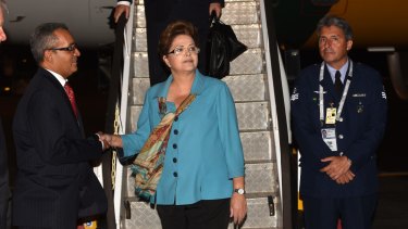 Brazil's President Dilma Rousseff arrives at the G20 Terminal in Brisbane.