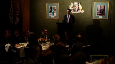 Premier Mike Baird, who says Vic Alhadeff has his full confidence, speaks at the dinner. 