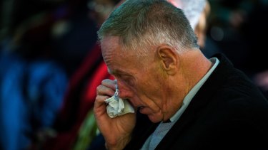 An emotional Rod Lloyd at a service to commemorate 50 years since his uncle, John Lloyd, died in the Salvation Army hostel fire.