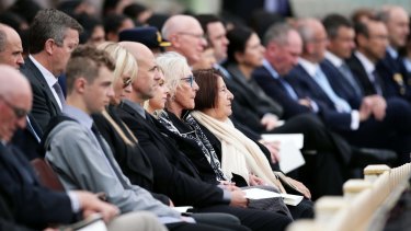 A crowd, including Betty Cuthbert's twin sister Marie, attend her state memorial service at the SCG.