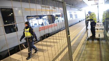 A temporary fence erected between domestic and international train tracks, at Hyllie train station in southern Malmo, Sweden, on Sunday, as authorities prepare to provide border control for migrants hoping to enter Sweden. 