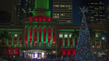 The lighting of the solar powered tree with 16000 lights in Brisbane's King George Square.