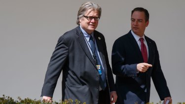 Representing warring factions: White House chief strategist Steve Bannon, left, and White House chief of staff Reince Priebus in April.