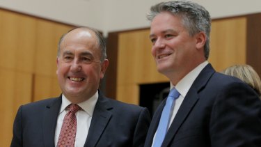 Treasury secretary John Fraser and Finance Minister Senator Mathias Cormann during a Senate  estimates on Wednesday.