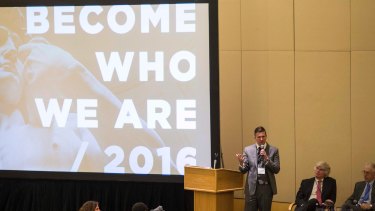"Race matters": Richard Spencer addresses the November conference in the US capital.
