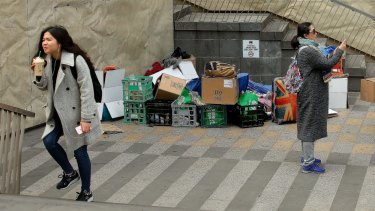 Homeless peoples' belongings in the City Square on Monday. 