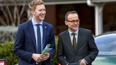 Greens candidate for Higgins Jason Ball is joined on the hustings by Greens MP for Melbourne Adam Bandt on Tuesday.