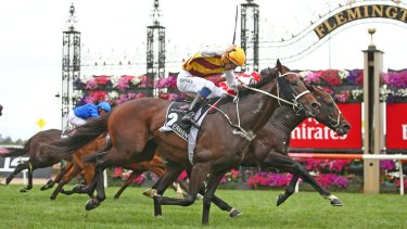 Controversial cup protest costly for Awesome Rock: Stephen Baster riding Awesome Rock wins race 7 during the Australian Cup.