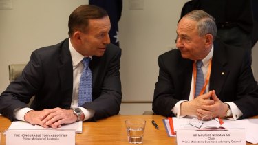 Prime Minister Tony Abbott with Maurice Newman, the chair of his business advisory council.