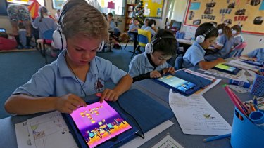 Ready, set, remember: Grade 1 student Elliot Reidy uses the maths app being trialled at Tucker Road Primary school. 