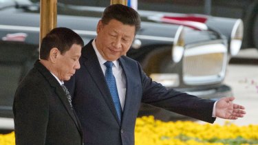 Chinese President Xi Jinping, right, with Philippines President Rodrigo Duterte during a welcome ceremony outside the Great Hall of the People in Beijing.