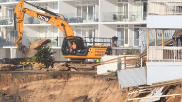 Works at Collaroy beach earlier this month to shore up the collapsed foreshore after the recent east coast low.