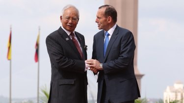 Malaysian Prime Minister Najib Razak with Australian prime minister Tony Abbott in Kuala Lumpur last year.