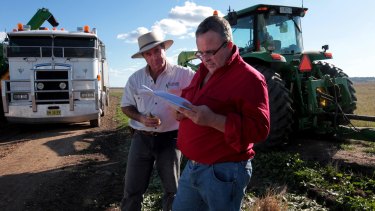 Andrew Pursehouse (left) with Tim Duddy, two local farmers opposed to the Shenhua Watermark mine.