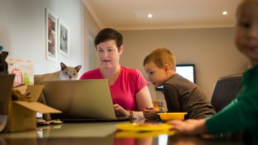 Anna Malcolm with her sons Max, 3, (left), and Cameron, 2, finds planning ahead helps her manage work and family responsibilities.
