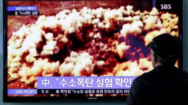 A television screen in Seoul shows a news broadcast about North Korea's nuclear test.