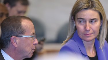 UN special envoy for Libya Martin Kobler, left, and European Union High Representative for Foreign Affairs Federica Mogherini take part in an international conference on Libya in Rome.
