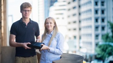 Jemsoft managing director Jordan Green and co-founder Emily Rich with the portcullis device.