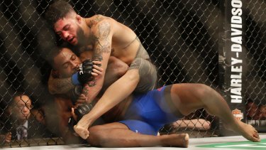 Victory: Tyson Pedro on his way to a win over Khalil Rountree in Melbourne.