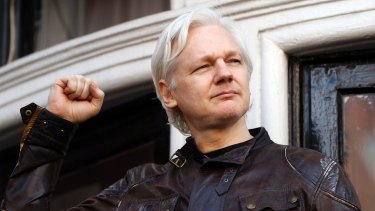 WikiLeaks' Julian Assange on the balcony of the Ecuadorian Embassy in London.