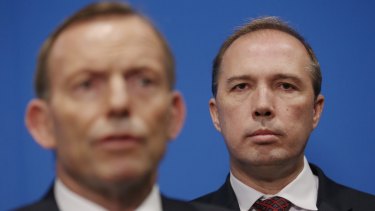 Prime Minister Tony Abbott and Immigration Minister Peter Dutton, who will announce a new panel to provide advice on child protection in detention centres.