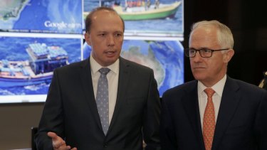 Immigration Minister Peter Dutton and Prime Minister Malcolm Turnbull announce the refugee deal on Sunday.