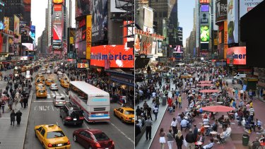 Before and after: New York's Times Square, as redesigned by Gehl Architects.