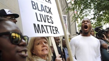 Protesters outside the court on Monday after Officer Edward Nero, one of six Baltimore city police officers charged in connection to the death of Freddie Gray, was acquitted of all charges in his trial. 