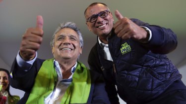 Leftist candidate Lenin Moreno, left, and his running mate Jorge Glas.