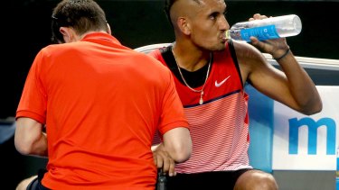 Tantrum: Nick Kyrgios had some choice words for his team on Wednesday night.