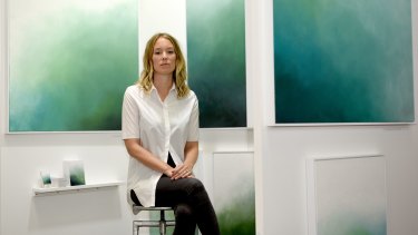 Fair director Laura Richardson, pictured with an artwork by Jordy Hewitt, says artists and collectors should simply focus on work they love rather than obsess about making money from art.