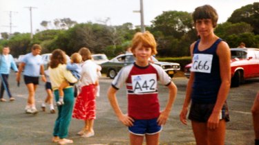 Jake Niall (right) in his athletic youth preparing for the Rip to River Run.

