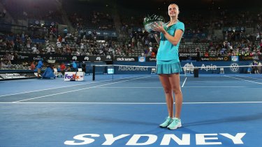 To the winner the spoils: Petra Kvitova poses with the Sydney International trophy.