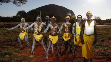 Gumatj clan ceremonial leaders who will perform the Gurtha ceremony at the opening ceremony of the First Nations National Convention held in Uluru.