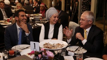 Prime Minister Malcolm Turnbull, with broadcaster Waleed Aly and his wife Susan Carland, hosted an Iftar dinner at Kirribilli House in Sydney.