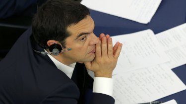 Greek Prime Minister Alexis Tsipras at a debate at the European Parliament in Strasbourg.