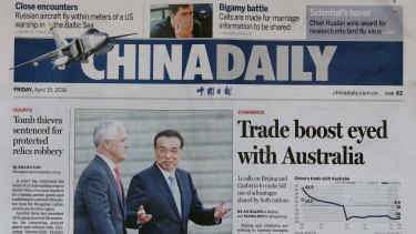 Malcolm Turnbull appeared on the front page of the China Daily with Premier Li Keqiang.
