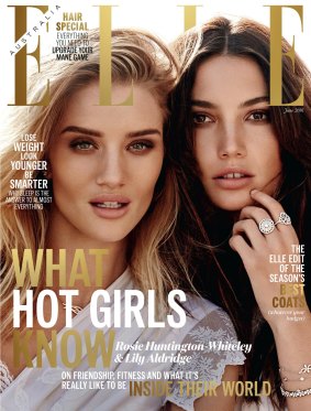 Rosie Huntington-Whiteley and Lily Aldridge on the cover of Elle's special Pink Hope edition.