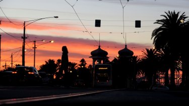 Warm welcome: Sunrise in St Kilda on Wednesday morning. 