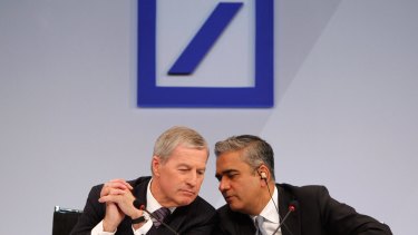 Anshu Jain, right, and Juergen Fitschen, then co-chief executives of Deutsche Bank, during a news conference in Frankfurt in 2013.