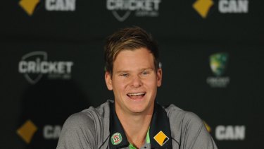 Australia's new captain Steve Smith greets the media on his first day in the job.