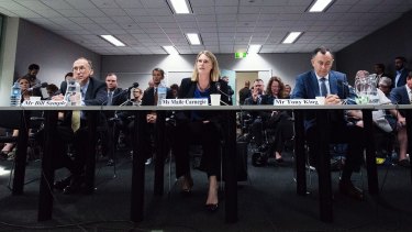 From left, Microsoft's Bill Sample, Google's Maile Carnegie, and Apple's Tony King faced a Senate grilling earlier this year.