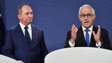 Deputy Prime Minister Barnaby Joyce and Prime Minister Malcolm Turnbull at a press conference in Sydney.