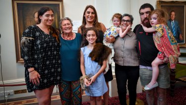 Lidia Thorpe with family at Parliament House.