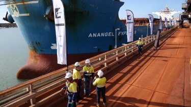 The first shipment of iron ore from Gina Rinehart's Roy Hill iron ore mine.