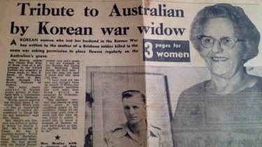 Tear sheet of 1964 newspaper story about the special bond between Mrs Kim and Mrs Healy.