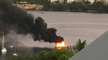The boat burst into flames on Sunday morning.